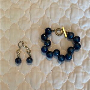 Elegant Blue Beaded Bracelet and Earring Set